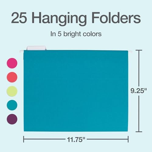 Oxford Hanging File Folders, 25 Pack, Letter Size (8.5" x 11"), 5 Bright Colors, 5 Tab Positions, Includes Tabs and Inserts, Hanging Files for Office and Document Organization - Image 2