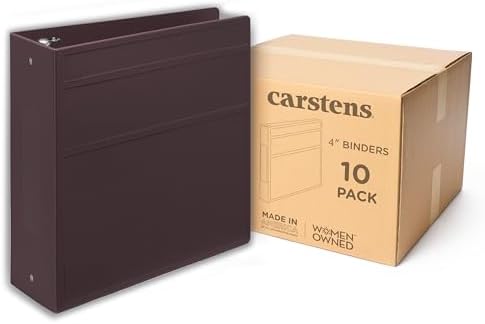 Carstens 4-Inch Heavy Duty 3-Ring Binder - Side Opening, Plum, Durable Plastic, No-Gap Rings, Waterproof Cover, No Pockets, Holds 600 Letter Sheets, BPA-Free Made in USA (1841-3R), Case of 10 by Carstens