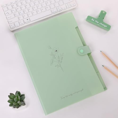 SKYDUE Expanding File Folder with 5 Pockets, Aesthetic Accordion File Organizer, Portable Document Paper Bill Receipt Organizer, School Office Supplies, Letter/A4 Size, (1, Pea Green) - Image 2