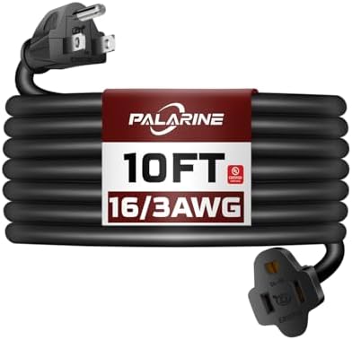 10 Ft Black Outdoor Extension Cord, 16 Gauge Heavy Duty Power Cord by PALARINE