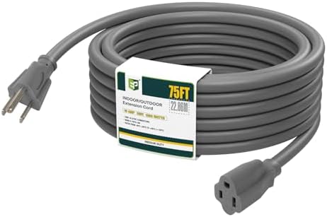 EP 75 FT Outdoor Extension Cord, 16/3 SJTW Heavy Duty Grey, ETL Listed by ENERGYPRO