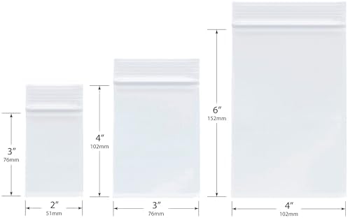 Plymor 2x3, 3x4, 4x6 inch (100 Each), 4 Mil Variety Pack Zipper Bags - Image 2