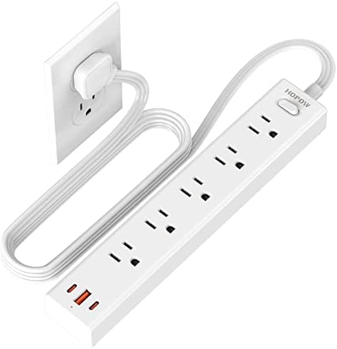 6FT Surge Protector Power Strip, 1700J, 5AC&1A2C, Flat Plug Extension Cord by HOPOW