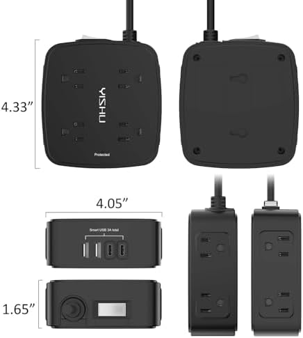 5Ft Surge Protector Power Strip - 8 Widely Outlets with 4 USB Ports, 3 Side Outlet Extender with 5 Feet Extension Cord, Flat Plug, Wall Mount, Desk USB Charging Station, ETL,Black - Image 7