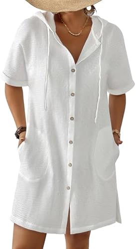 Bsubseach Womens Swimsuit Cover Up Shirt Hooded Beach Dress with Pockets by Bsubseach