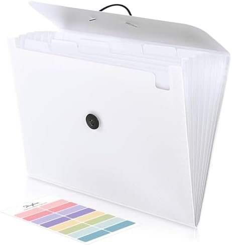 SKYDUE Expanding File Folder with 7 Pockets, Accordion File Organizer, Portable Folders for Documents, School Office Supplies Bungee Closure, Letter/A4 Size White by SKYDUE