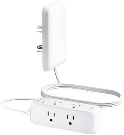 Olcorife Flat Extension Cord with Outlet Cover, Flat Plug Power Strip with 6 Outlets, 5 FT Cord Hidden Outlet Extender for Tight Spaces by olcorife