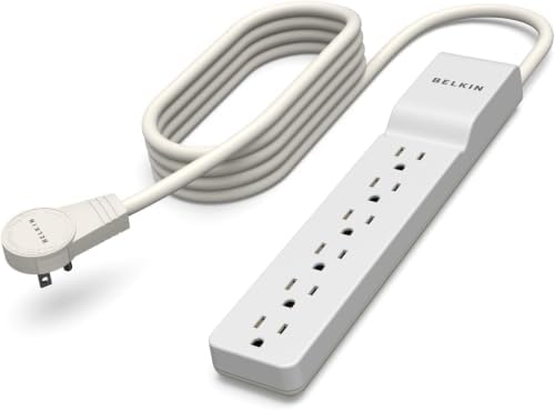 Belkin Surge Protector Power Strip-6 AC Multiple Outlets-Flat Rotating Plug,8ft Long Heavy-Duty Extension Cord for Home,Office,Travel,Computer Desktop&Charging Brick-White (720 Joules),(Pack of 6) by Unknown