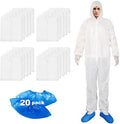ETERNA Hazmat Suits- 20 Pack Disposable Protective Coveralls with Hood, Zipper, Elastic Wrists, Shoe Covers for Men & Women, Shield from Dirt, Dust, Paint (White, Medium) by ETERNA