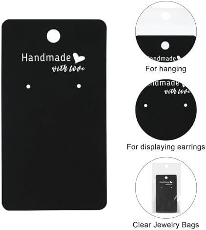 joycraft 100Pcs Earring Display Cards with Bags, 2x3.5 inch Earring Display Holder Cards, Black Handmade with Love Jewelry Tags for Selling, DIY Jewelry Crafts, Retail - Image 3