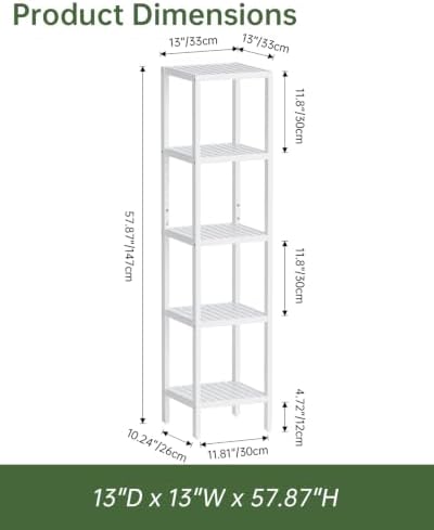 SMIBUY Bathroom Storage Shelf, 5-Tier Bamboo Rack Organizer, Multifunctional Shelving Unit for Living Room Bedroom Kitchen (White) - Image 2