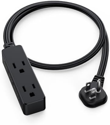 Flat Plug Extension Cord with 3 Outlets - 3Ft Low Profile Indoor 3 Prong Grounded Power Strip for Home Office & Travel - 16 AWG 13A/1625W, Black by LitStar