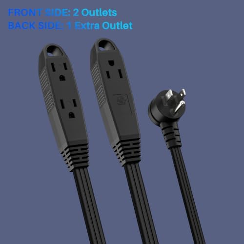 3-Outlet Flat Extension Cord 3 FT, 3 Prong Angled Plug, SPT-3, Power Strip - Image 3