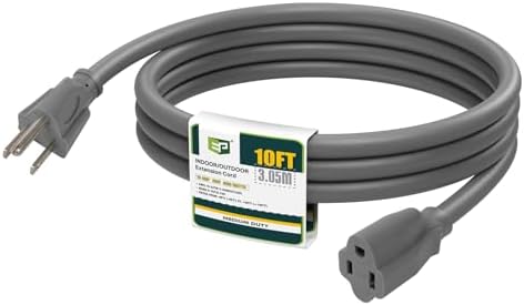 EP 10 FT Outdoor Extension Cord, 16/3 SJTW Heavy Duty Grey, ETL Listed by ENERGYPRO