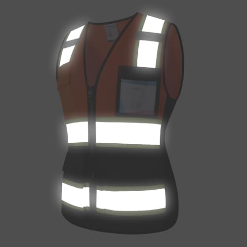 Hi Vis Reflective Safety Work Vest for Women,KZW,Orangeblack,XL - Image 2