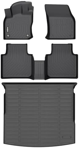 GINOWY- Floor Mats & Cargo Liner for Volkswagen Tiguan 2018-2024 TPE All Weather Mats for VW Tiguan Non-Slip Waterproof Cargo Trunk Mat Easy to Clean Floor Liners Accessories Black by GINOWY