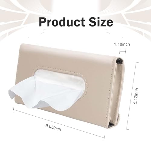 WZP Car Visor Tissue Holder, PU Leather Version Hanging Tissue Holder in Car, Slim Visor Mount Paper Napkin Organizer, Universal for Most Vehicles (Beige) - Image 2