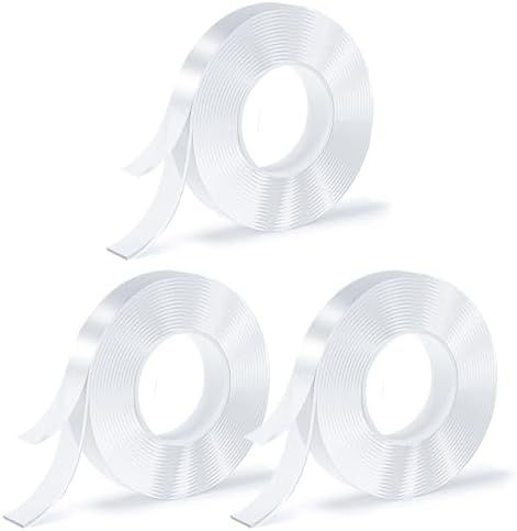 3 Rolls Double Sided Tape, Nano Tape, Transparent Adhesive Tape, Traceless Adhesive Tape, Removable, Washable, Reusable, Suitable for Carpets, Photo Walls, 9.8 Feet Per Roll by SUTOUG