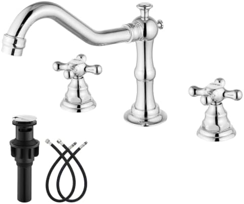 gotonovo Bathroom Faucet 3 Hole Vintage, Polish Chrome, Hot Cold Label by HOME