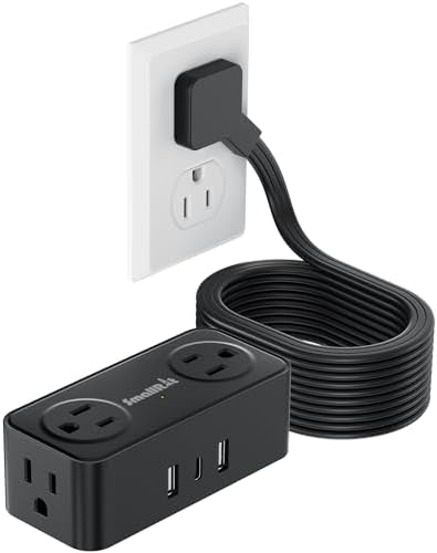 SMALLRT 16.5FT Long Flat Plug Extension Cord Indoor,Power Strip with USB C by SMALLRT