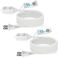 TiFFCOFiO Indoor Extension Cord, 2 Prong 15 Feet Extension Cord, 3 Polarized Outlets with Safety Slide Windows,13A/1625W, 16 AWG, 2 Packs by TiFFCOFiO