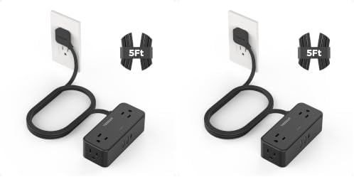 TESSAN Extension Cord 5 FT, Power Strip with 900J Surge Protection, Black (Pack of 2) by TESSAN