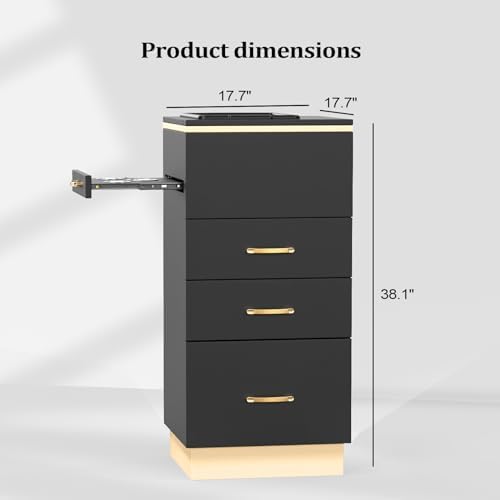 OmySalon Salon Storage Station, Barber Stations Beauty Salon Spa Equipment with 3 Drawers, a Storage Basin, 3 Hair Dryer Holders for Hair Styling, Black Gold - Image 7