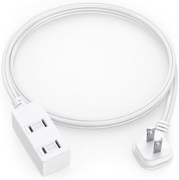 Flat Plug Extension Cord 3Ft White - 2-Prong Power Strip with 3 Polarized Outlets & Tamper Guard, 16/2 AWG 13A/1625W by LitStar