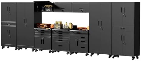 Black Garage Storage Cabinets System 10PCS Workshop Set with Drawers Locking Heavy Duty Rolling Cart with Adjustable Shelves Garage Tool Workbench Cabinets, 10pcs1789 by FLIXELIO