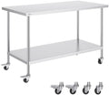 VEVOR Stainless Steel Work Table 30 x 60 x 38 Inch, with 4 Wheels, 3 Adjustable Height Levels, Heavy Duty Food Prep Worktable for Commercial Kitchen Restaurant, Silver by VEVOR