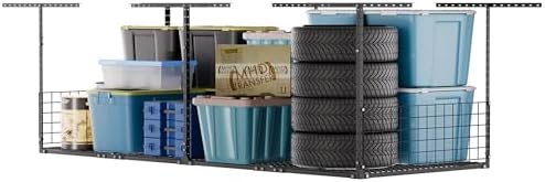 Soywey 3 x 8FT Overhead Garage Storage Rack,Adjustable Ceiling Storage Racks,Garage Shelving Heavy Duty Storage Organizer System With Sidebar,Load 600LBS Weight by SoyweyDirect