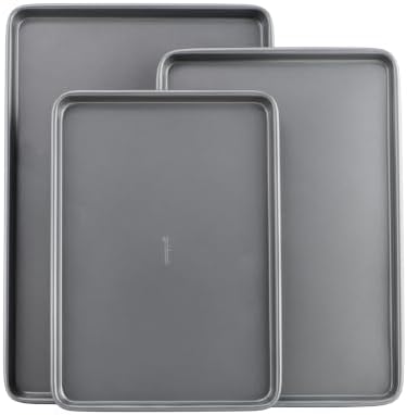 GoodCook Everyday Nonstick Baking Sheet Set, 3 Pack Includes Small (13×9) Medium (15×1) and Large (17×11) Pans Carbon Steel Construction Cookie Sheets Bakeware Set, Gray by GoodCook