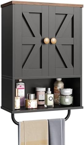 CHOEZON Bathroom Wall Cabinet, Medicine Cabinet with Open Partition and Towel Bar, Rustic Storage Cabinet with Open and Hidden Storage Space, for Bathroom, Living Room, Kitchen, Black and Walnut by Choezon