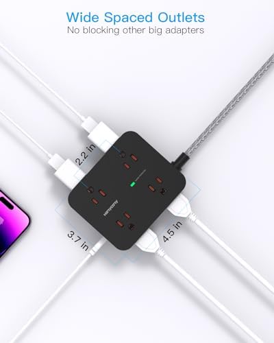 HANYCONY Surge Protector Power Strip, 10 Ft Braided Extension Cord, 1080J - Image 4