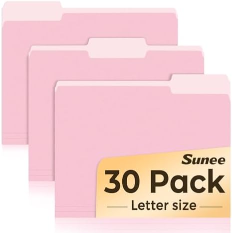 SUNEE File Folders, 30 Pack Manilla Folders 8.5 x 11, Colored File Folders Home Office School Supplies for Documents Files Paper, Pink by SUNEE