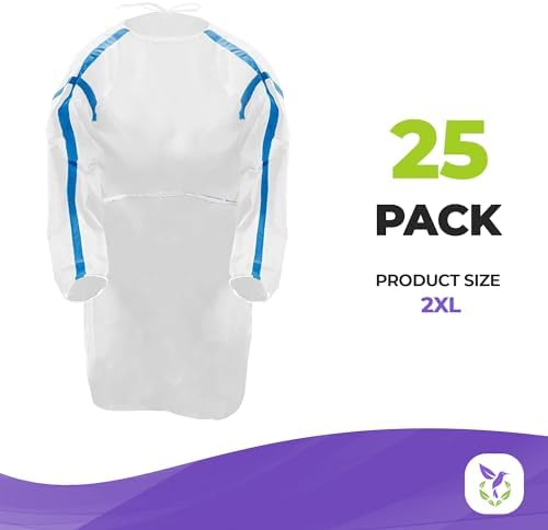 AMZ Medical Supply Disposable Isolation Gowns, 2X-Large, White, 25 Pack, 35 GSM SMS, Long Sleeve, Neck and Waist Ties, Elastic Wrists, Unisex - Image 2