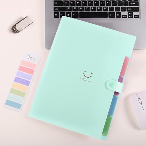 SKYDUE Expanding File Folder with 5 Pockets, Cute Accordion File Organizer, Letter Size Filing Folder, Portable Paper Receipt Organizer, School Office Supplies Green - Image 4