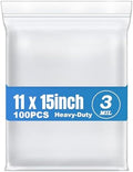 100Pcs 11"x15" Thick 3Mil Large Clear Reclosable Zip Seal Lock Plastic Bags by Macoota