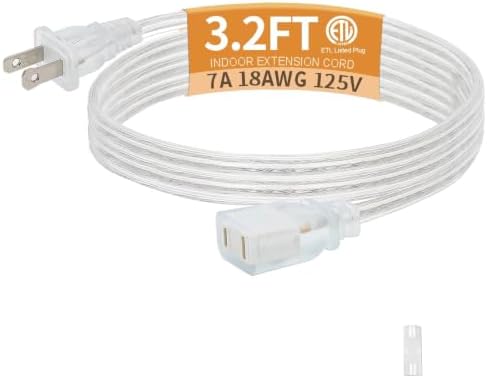 Clear Extension Cord, 3.2 Feet Thin Extension Cords Indoor Thin with UL-Certified 2 Prong Indoor Cord Extension, 2 x 18AWG 7A/125V (1Pack) by haultop
