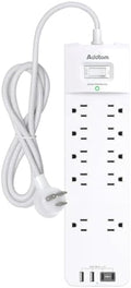 Addtam Power Strips with Surge Protection, 6FT Extension Cord with Multiple Outlets, Surge Protector Power Strip with 10 Outlets and 4 USB Ports(2 USB C), Flat Plug, 2700J, White by Addtam