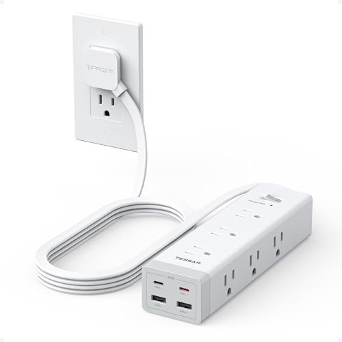 TESSAN Flat Plug Surge Protector Power Strip with 1050J, 1875W 15A by TESSAN