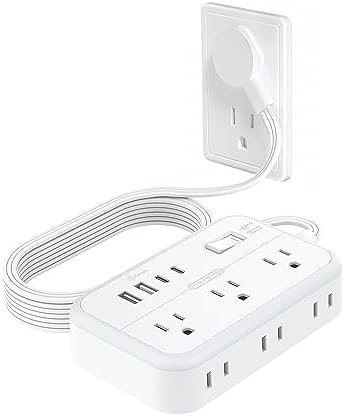 Power Strip with 6 Outlets 4 USB Ports(2USB C), Flat Extension Cord with Multiple Outlets, 1080 Joules, 5 ft Flat Plug Outlet Extender for Indoor, Office Supplies, Dorm Room Essentials by NTONPOWER