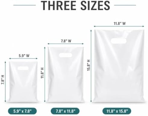 ysmile Small White Plastic Shopping Bag for Small Business Store Retail Die Cut Poly with Handle Goodie 100 ct 5.9"x7.8" - Image 3