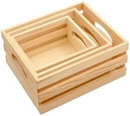 Set of 3 Wooden Pallet Crates Nesting Unfinished Wood Trays Storage for DIY Crafts (Large Size 9.4 x 7.8 x 4.3 in) - Image 5
