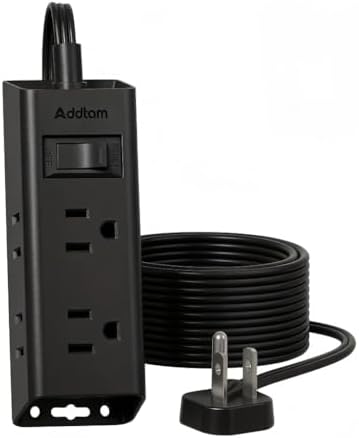 Addtam Flat Plug Power Strip with 6 Outlet Extender, 15 FT Extension Cord Flat Wall Plug with Multiple Outlets, No Surge Protector for Cruise Ship, Travel, Dorm, Home Office, Cruise Essentials, Black by Addtam
