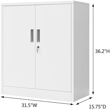 Wanfu Metal Storage Cabinet, 36" H Locking Storage Cabinet with 2 Adjustable Shelves for Garage, Home, Office, Utility Room-White - Image 3
