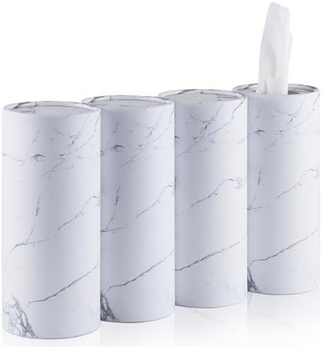 SINGARO Car Tissue Holder, 4 Pack Car Cup Holder Facial Tissues with Travel Tissue Bag, Quick and Convenient Flower Combination Car Tissue Box(4 Canisters/200 Tissues) White by SINGARO