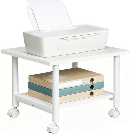HOOBRO Printer Stand, 2-Tier Industrial Under Desk Printer Cart with Shelf, Mobile Heavy Duty Storage Rack on Wheels for Home, Office, White WW02PS01G1 - Image 4