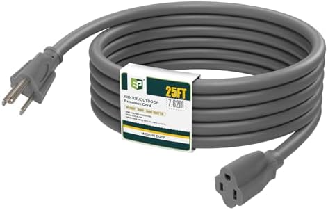 EP 25 FT Outdoor Extension Cord, 16/3 SJTW Heavy Duty Grey, ETL Listed by ENERGYPRO