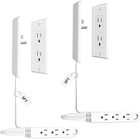 CABOCASA 2 Pack 3FT Flat Plug Extension Cord Power Strip, White by CABOCASA
